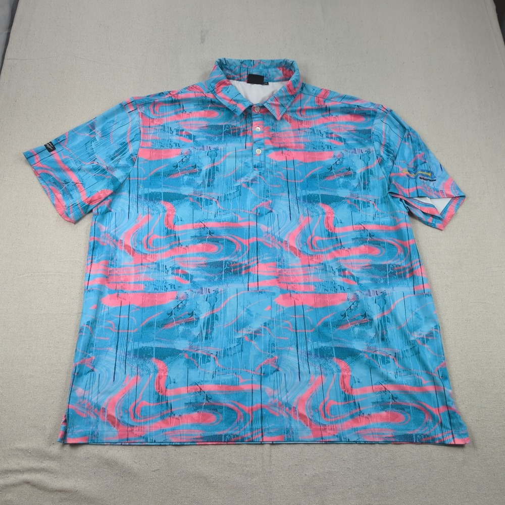Sunday Swagger Shirt Mens 3XL Blue Hawiian Polo Golf Pergormance Stretch Logo